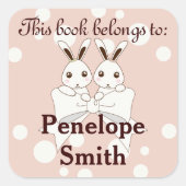 ピンクかわいいバニーこの本は蔵書票 スクエアシール (正面)