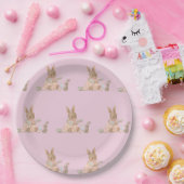 ピンクかわいいバニーの女の子 ペーパープレート (パーティー)