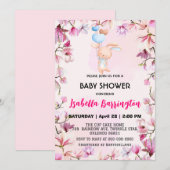 ピンクかわいいバニーバルーンフラワーベイビーシャワーキッズ 招待状 (正面/裏面)