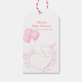 ピンクかわいいバルーンユニコーン赤ちゃんシャワー ギフトタグ