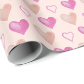 ピンクかわいいバレンタインハート水彩手絵を描形 ラッピングペーパー (ロールコーナー)