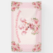 ピンクかわいいピギーガール1st誕生日パーティーバナー 横断幕 (縦)