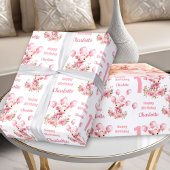 ピンクかわいいピギーファームをテーマにしたコーディネート少女1st誕生日 ラッピングペーパー