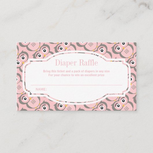 ピンクかわいいフクロウおむつラッフル エンクロージャーカード (正面)