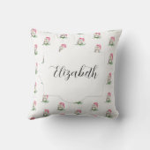 ピンクかわいいフクロウの水彩模様モノグラムの クッション (裏面)