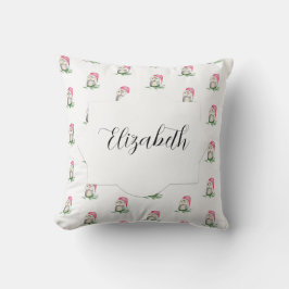 ピンクかわいいフクロウの水彩模様モノグラムの クッション