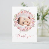 ピンクかわいいフローラベビーガールシャワーサンキューカード サンキューカード (スタンド正面)