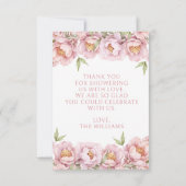ピンクかわいいフローラベビーガールシャワーサンキューカード サンキューカード (裏面)