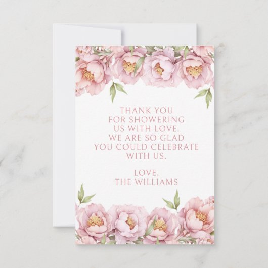 ピンクかわいいフローラベビーガールシャワーサンキューカード サンキューカード (裏面)