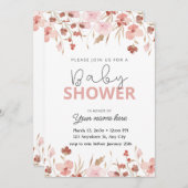 ピンクかわいいフローラベビーシャワー招待状女の子 招待状 (正面/裏面)