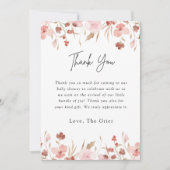ピンクかわいいフローラ赤ちゃんシャワー サンキューカード (正面)