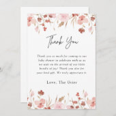 ピンクかわいいフローラ赤ちゃんシャワー サンキューカード (正面/裏面)
