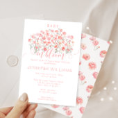 ピンクかわいいベビーの開花フローラベビーガールシャワー 招待状