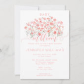 ピンクかわいいベビーの開花フローラベビーガールシャワー 招待状 (正面)