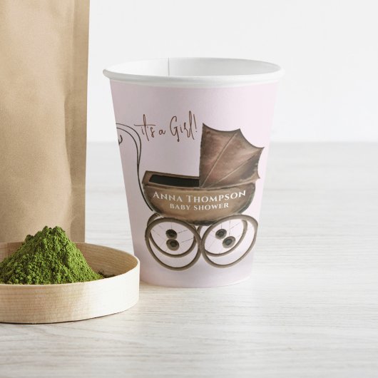 ピンクかわいいベビーガールシャワーカスタム 紙コップ