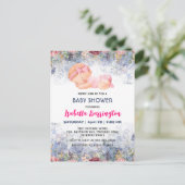 ピンクかわいいベビーガールバラ花ベビーシャワー子供 ポストカード (スタンド正面)