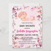 ピンクかわいいベビーガール花ベビーシャワー子供 招待状 (正面)