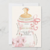 ピンクかわいいベビーボトルベビーシャワー 招待状 (正面)