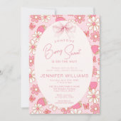 ピンクかわいいベリースイートストロベリーベビーガールシャワー 招待状 (正面)