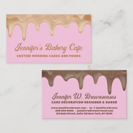 ピンクかわいいベーカリーパティシエ抽象芸術クリーミー 名刺 (正面/裏面)