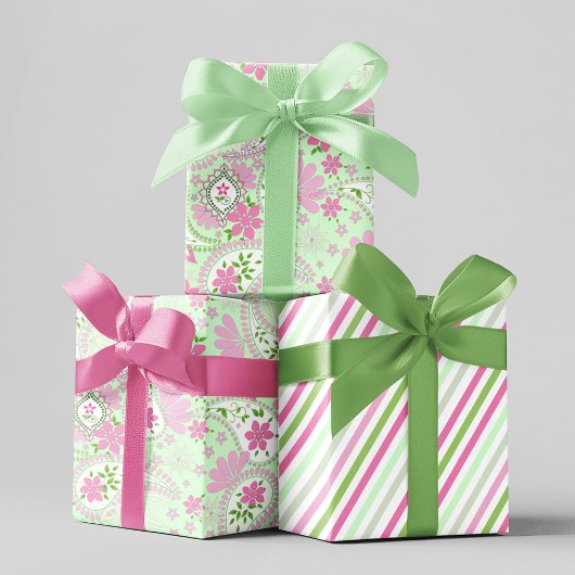 ピンクかわいいペイズリープリントパターン ラッピングペーパーシート