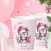 ピンクかわいいペンギンのクリスマスガール1st誕生日 紙コップ