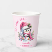 ピンクかわいいペンギンのクリスマスガール1st誕生日 紙コップ (裏面)