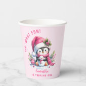 ピンクかわいいペンギンのクリスマスガール1st誕生日 紙コップ (正面)