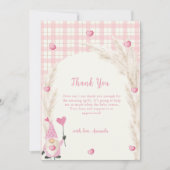 ピンクかわいいボホアーチギンガムスウィートベビーシャワー サンキューカード (正面)