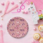 ピンクかわいいポニー ペーパープレート (パーティー)