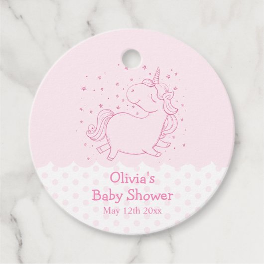 ピンクかわいいモダン水玉模様ユニコーン赤ちゃん フェイバータグ (正面)