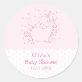 ピンクかわいいモダン水玉模様ユニコーン赤ちゃん ラウンドシール