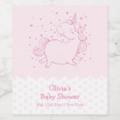 ピンクかわいいモダン水玉模様ユニコーン赤ちゃん ワインラベル (シングルラベル)