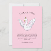 ピンクかわいいモダン甘いプリンセススワンベビーシャワー サンキューカード (正面)