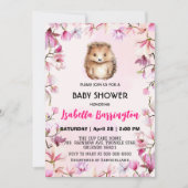 ピンクかわいいヤマアラシの花赤ちゃんシャワーキッズ 招待状 (正面)