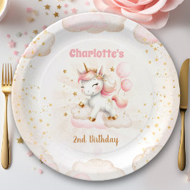 ピンクかわいいユニコーンガール誕生日 ペーパープレート