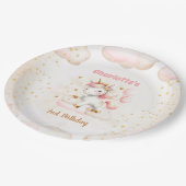 ピンクかわいいユニコーンガール誕生日 ペーパープレート (アングル)