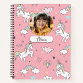 ピンクかわいいユニコーンハートダイヤモンドレインボーモノグラム ノートブック (正面)