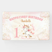 ピンクかわいいユニコーン女の子1st誕生日パーティーバナー 横断幕 (横)