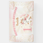 ピンクかわいいユニコーン女の子1st誕生日パーティーバナー 横断幕 (縦)