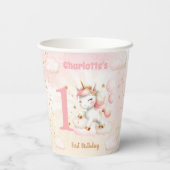 ピンクかわいいユニコーン女の子1st誕生日紙カップ 紙コップ (裏面)