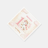 ピンクかわいいユニコーン女の子1st誕生日紙ナプキンス スタンダードカクテルナプキン (角)