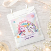ピンクかわいいユニコーン恐竜の虹の誕生日パーティー フェイバーバッグ (クリップ留めされた状態)