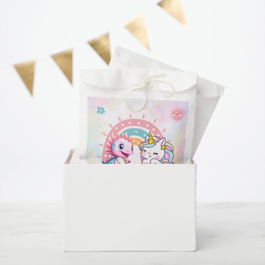 ピンクかわいいユニコーン恐竜の虹の誕生日パーティー フェイバーバッグ (パーティー)