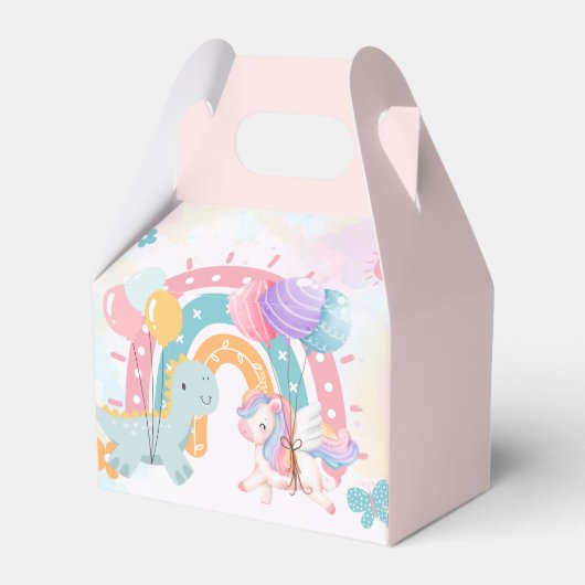 ピンクかわいいユニコーン恐竜の虹の誕生日パーティー フェイバーボックス (裏面サイド)