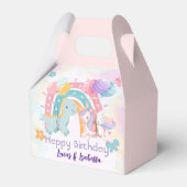 ピンクかわいいユニコーン恐竜の虹の誕生日パーティー フェイバーボックス (正面サイド)