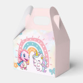 ピンクかわいいユニコーン恐竜の虹の誕生日パーティー フェイバーボックス (裏面サイド)