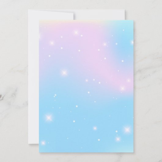 ピンクかわいいユニコーン恐竜の虹の誕生日パーティー 招待状 (裏面)