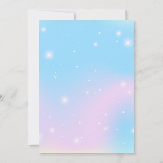 ピンクかわいいユニコーン恐竜の虹の誕生日パーティー 招待状 (裏面)