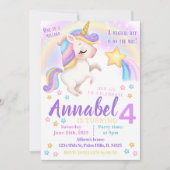 ピンクかわいいユニコーン虹の招待誕生日カード 招待状 (正面)